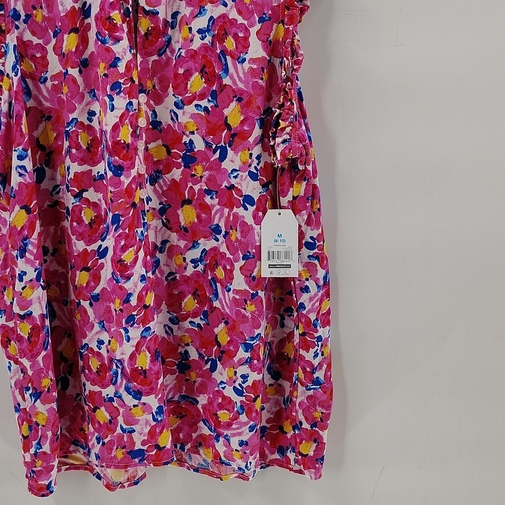 Time & Tru Pink Floral Pullover Blouse Sleeveless Top Button Front NWT Medium - Picture 3 of 8